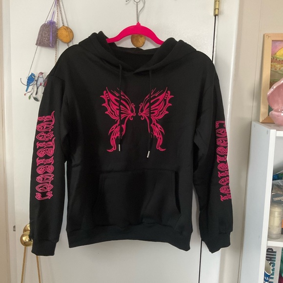 Winx Club Hoodie Fairy Wing Sweatshirt Butterfly Fairycore Vibes Black Pink Hood - Picture 6 of 10